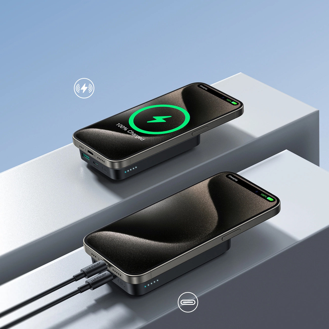 Spoljna Bežična Baterija Joyroom JR-W020, 10000mAh, 20W, QC + PD + FQI, 1 x QI - 1 x USB-A - 1 x USB-C, Crna