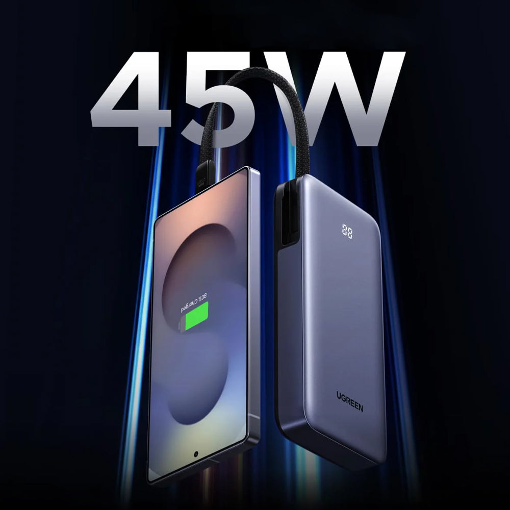 Spoljna baterija UGREEN PB536 (55988B), 20000mAh, 45W, QC + PD, 1 x USB-A - 2 x USB-C, Siva