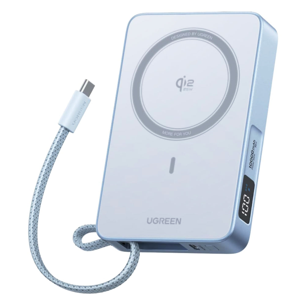 Bežična Eksterna Baterija UGREEN MagFlow PB773 (65958B), 10000mAh, 25W, PD + FQI, 1 x QI - 2 x USB-C, Plava
