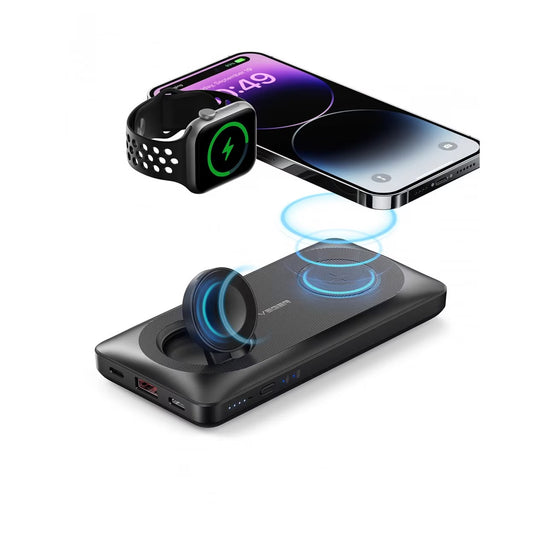 Spoljna bežična baterija Veger MagMulti W1156, 10000mAh, 22.5W, QC + PD + FQI, 2 x QI - 1 x USB-A - 1 x USB-C, Crna