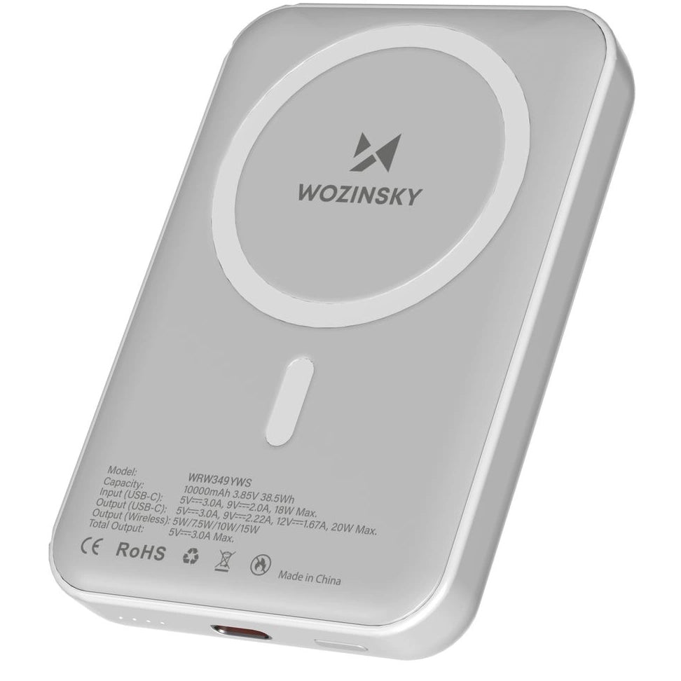 Spoljna baterija Wireless WZK WRW349YWS, 10000mAh, 20W, PD + FQI, 1 x QI - 1 x USB-C, Bela