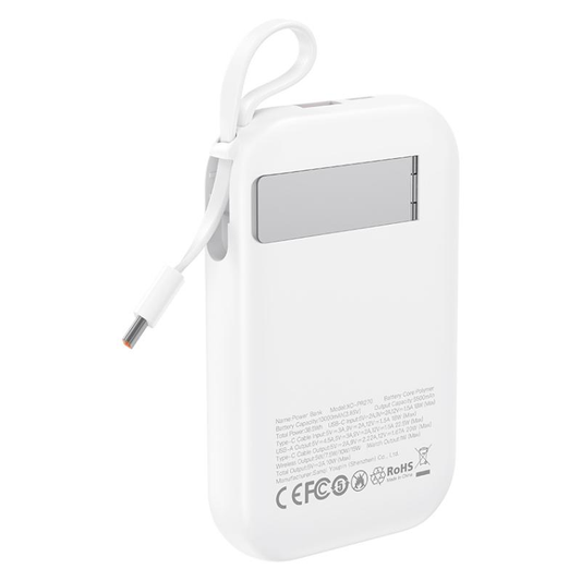 Spoljna baterija Wireless XO Design PR270, 10000mAh, 22.5W, QC + PD + QI, 1 x QI - 1 x USB-A - 1 x USB-C, Bela