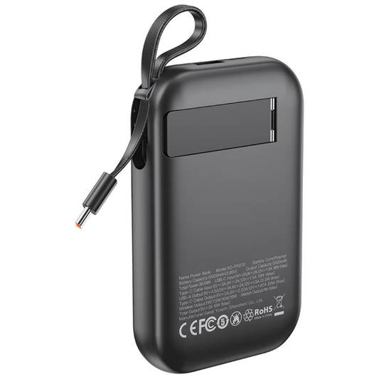 Spoljna Baterija Wireless XO Design PR270, 10000mAh, 22.5W, QC + PD + QI, 1 x QI - 1 x USB-A - 1 x USB-C, Crna