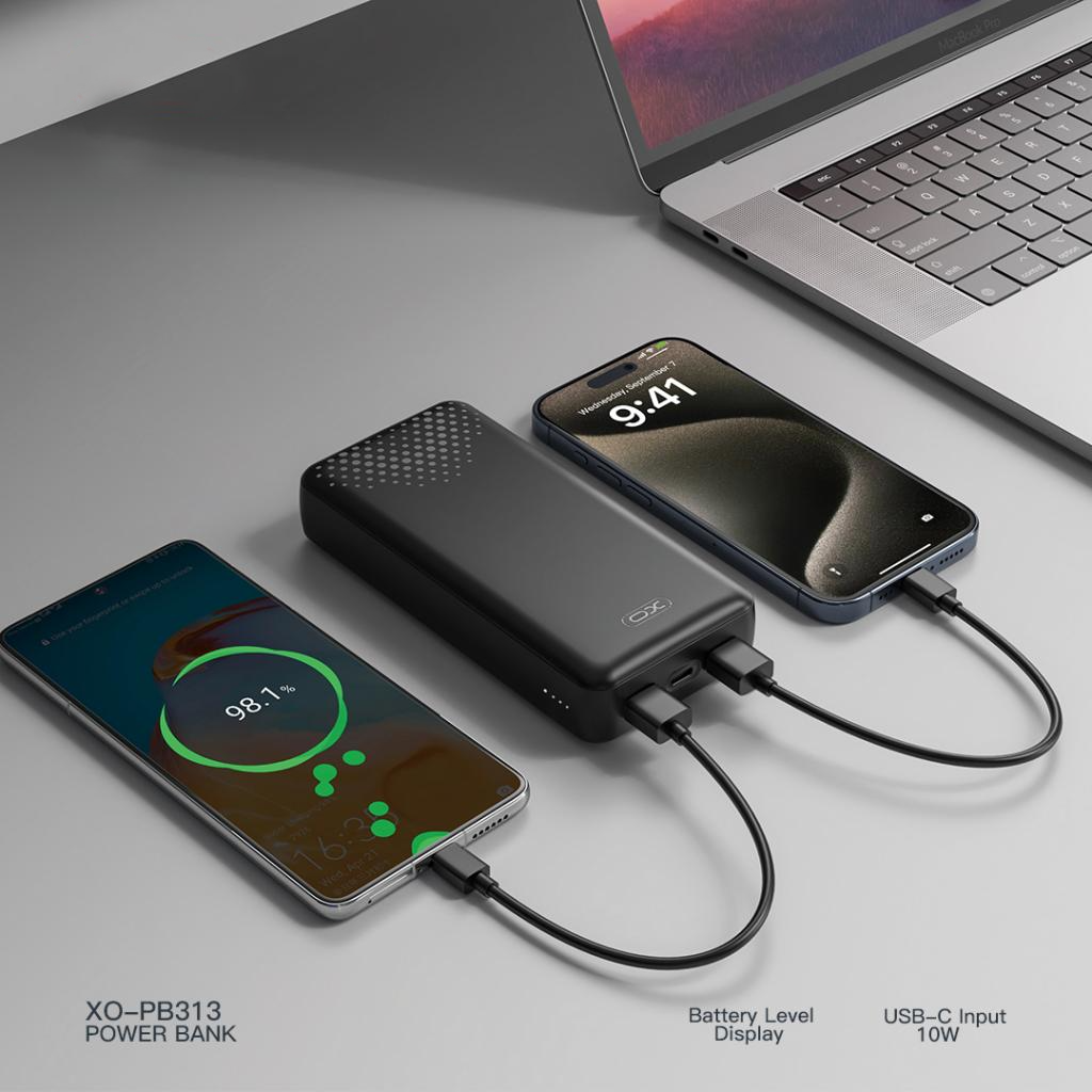 Eksterna baterija XO Design PB313, 20000mAh, 10W, 2 x USB-A, Crna