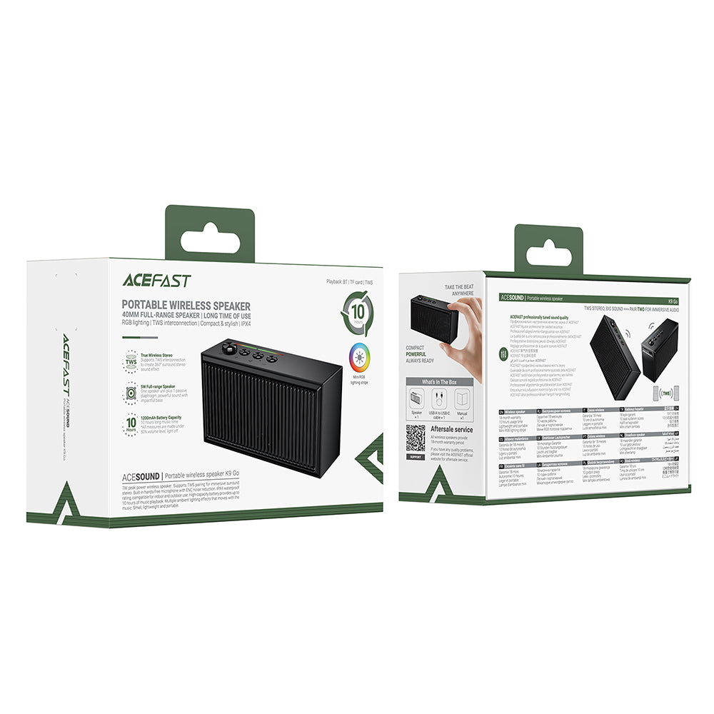 Bluetooth zvučnik Acefast K9 Go, 7W, TWS, RGB, Vodootporan, Crni