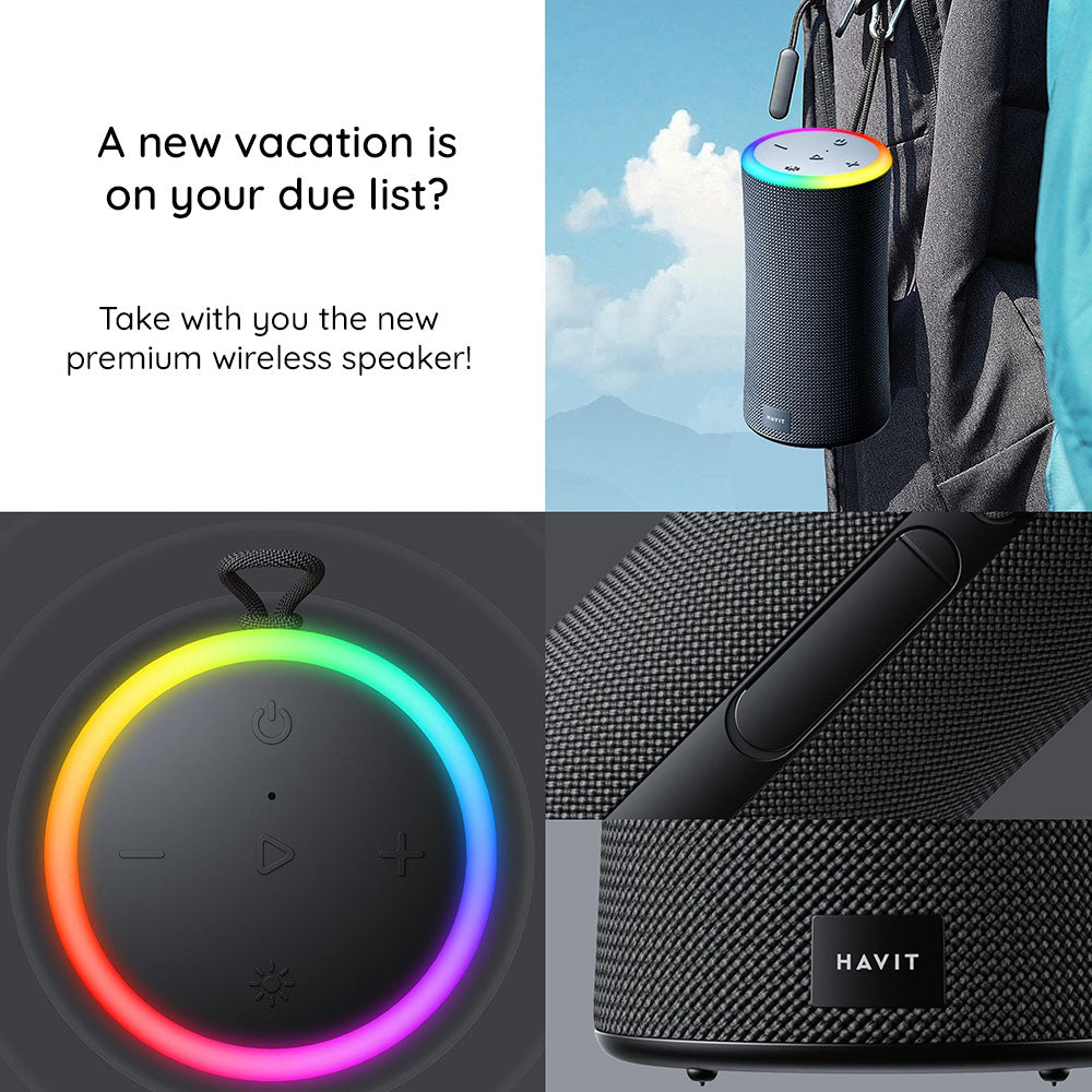 Prenosni Bluetooth zvučnik HAVIT SK833BT, 2 x 10W, RGB, Vodootporan, Crni