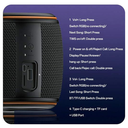 Prenosivi Bluetooth Zvučnik Yesido YSW40, 8W, RGB, Crni