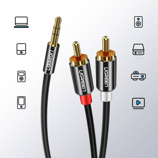 Audio kabl 3.5mm - 2 x RCA UGREEN AV116, 2m, Crni