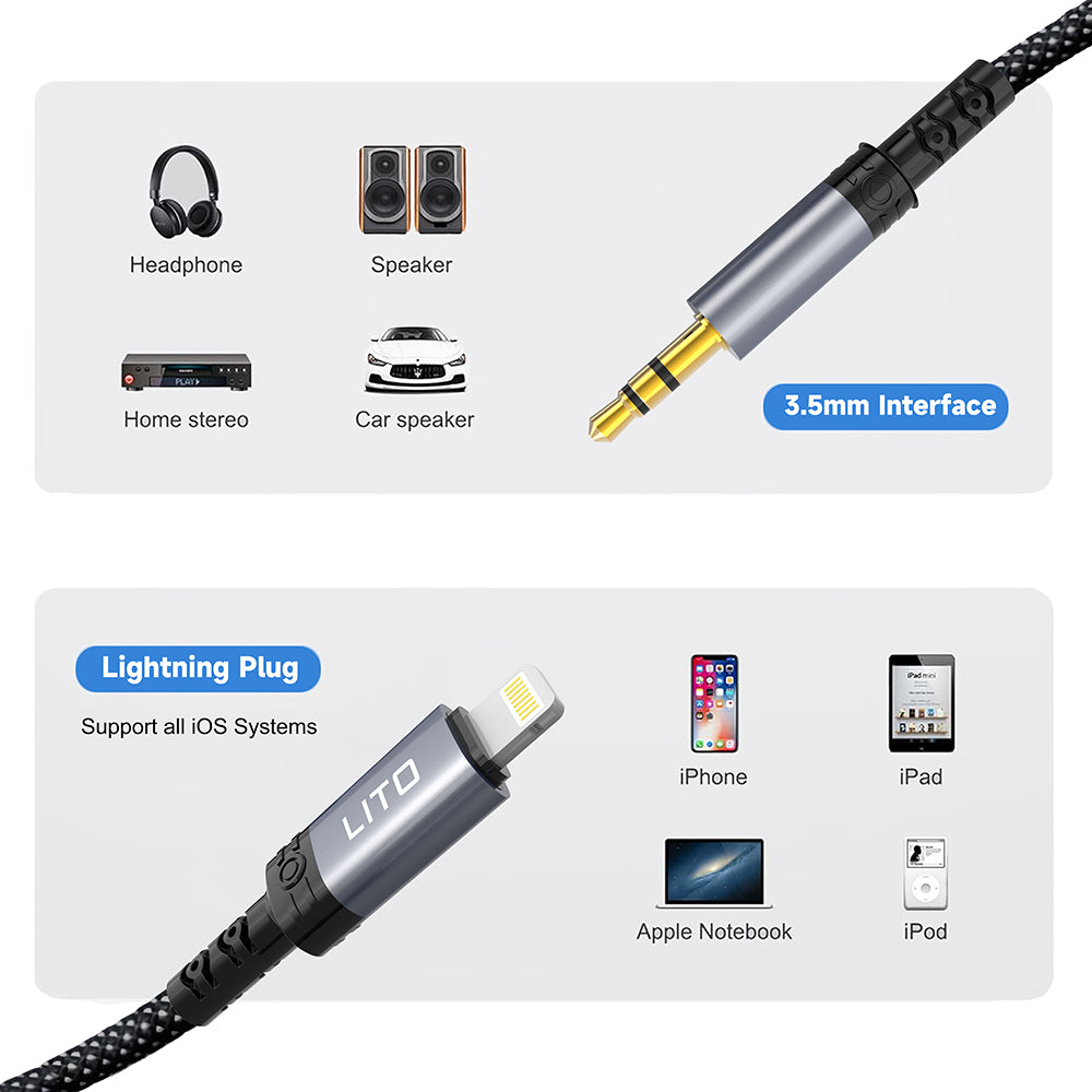 Audio kabl Lightning - 3.5mm Lito LA01L, 1m, Crni