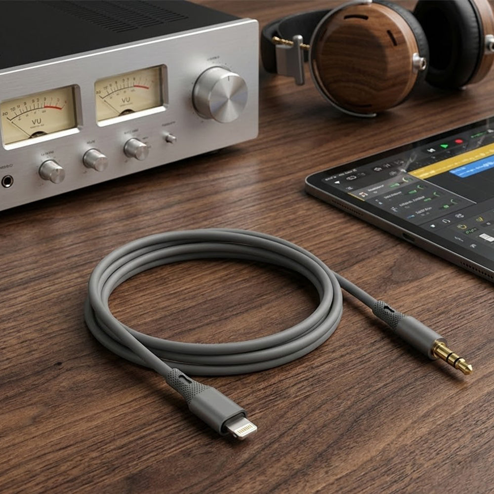 Audio kabl Lightning - 3.5mm Techsuit AC5 SoundFlex, 1m, Sivi