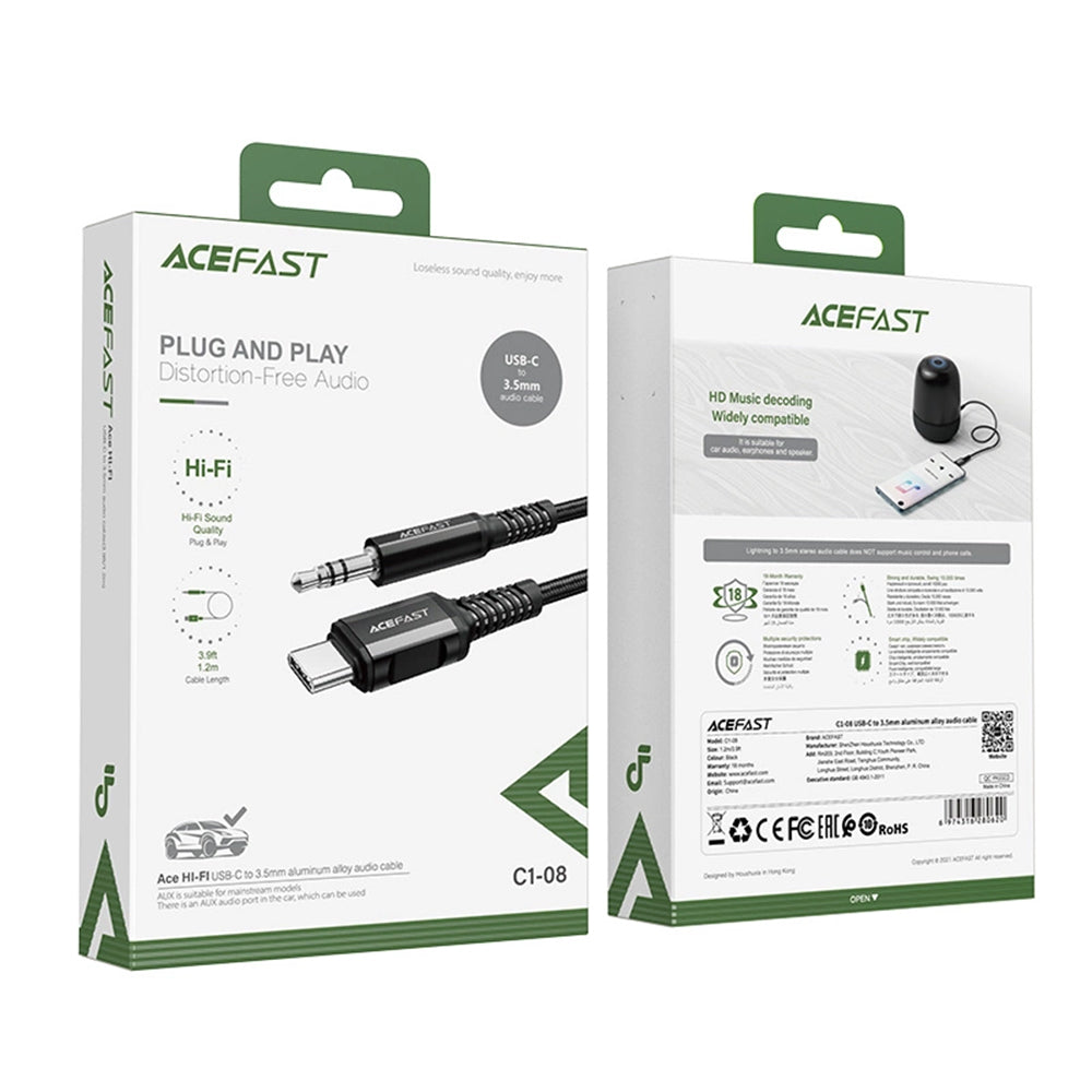 Audio kabl USB-C - 3.5mm Acefast C1-08, 1.2m, Crni
