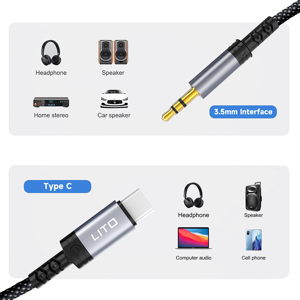 Audio kabl USB-C - 3.5mm Lito LA01T, 1m, Crni