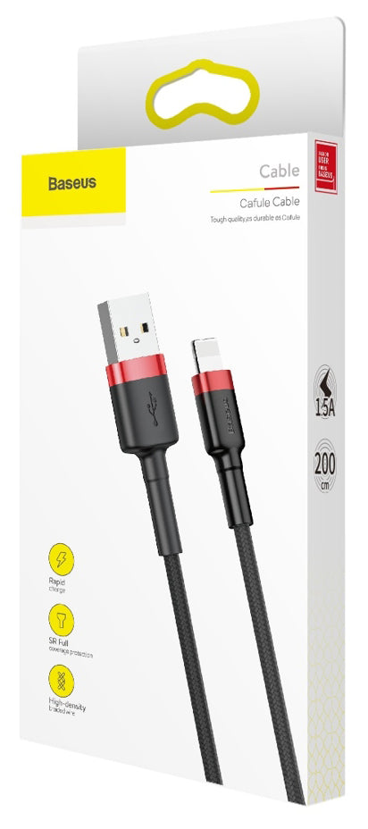 Kabl za prenos podataka i punjenje USB-A - Lightning Baseus Cafule, 18W, 2m, Crveni CALKLF-C19
