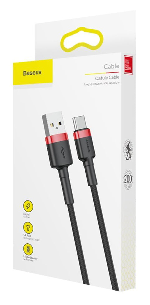 Kabl za Prenos Podataka i Punjenje USB-A - USB-C Baseus Cafule, 18W, 2m, Crni CATKLF-C91