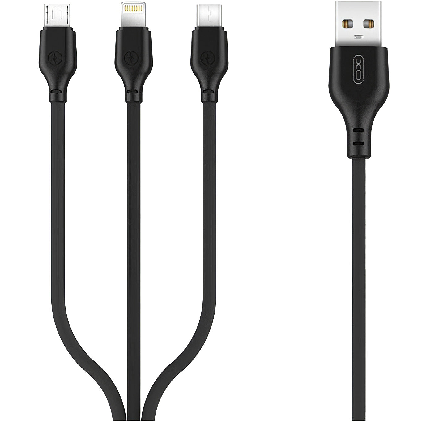Kabl za punjenje USB-A - Lightning / microUSB / USB-C XO Design NB103 3u1, 10W, 1m, Crni