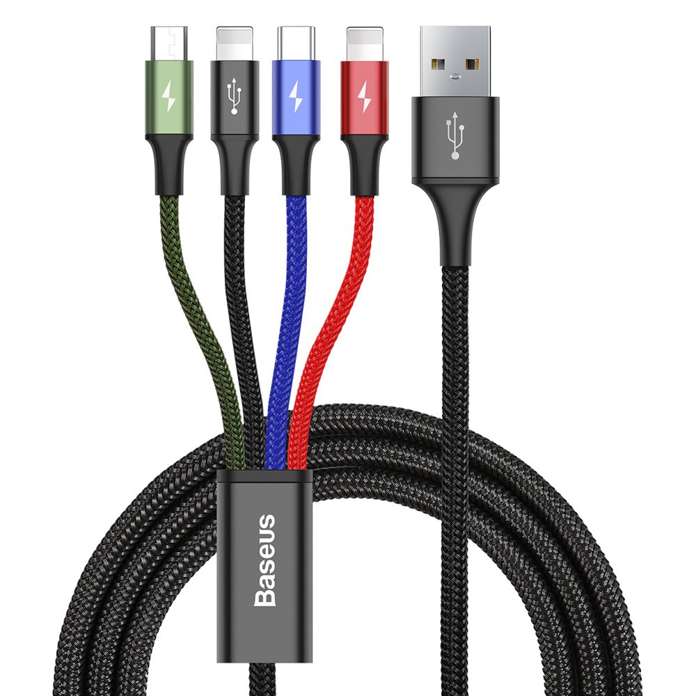 Kabl za punjenje USB-A - 2 x Lightning / microUSB / USB-C Baseus Rapid 4in1, 20W, 1.2m, Crni CA1T4-A01