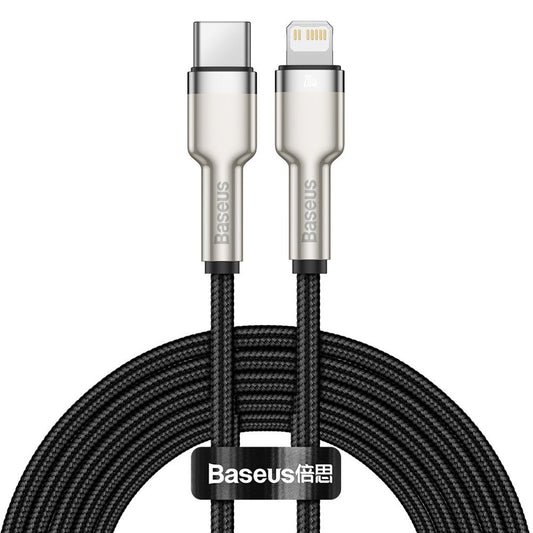 Kabl za prenos podataka i punjenje USB-C - Lightning Baseus Cafule Metal Series, 20W, 2m, Crni CATLJK-B01