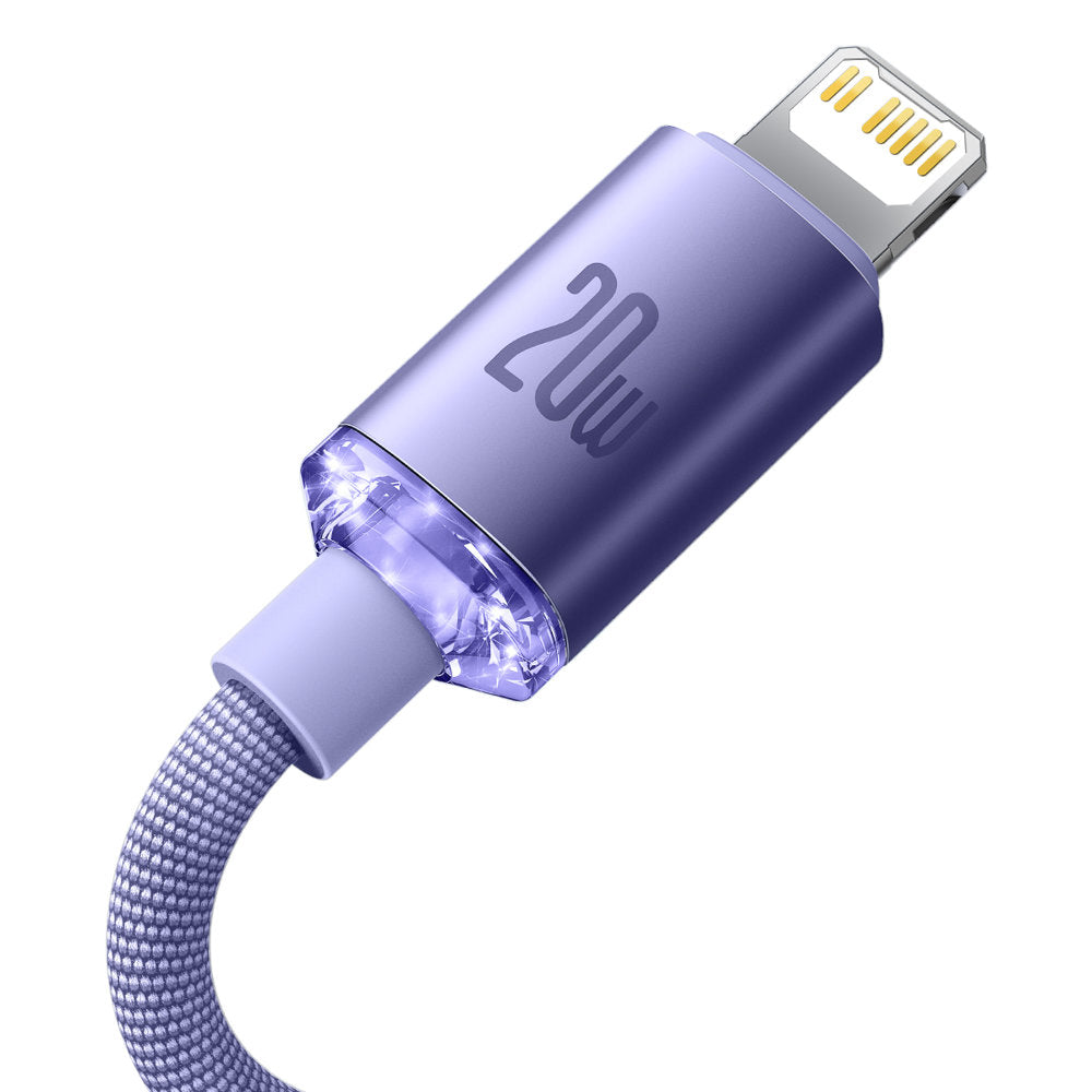 Kabl za prenos podataka i punjenje USB-C - Lightning Baseus Crystal Shine Series, 20W, 2m, Ljubičasti CAJY000305