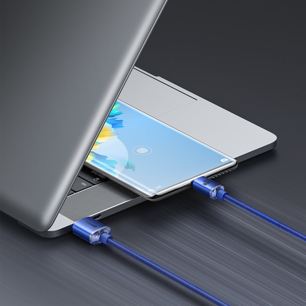 Kabl za Prenos Podataka i Punjenje USB-A - USB-C Baseus Crystal Shine Series, 100W, 2m, Plavi CAJY000503