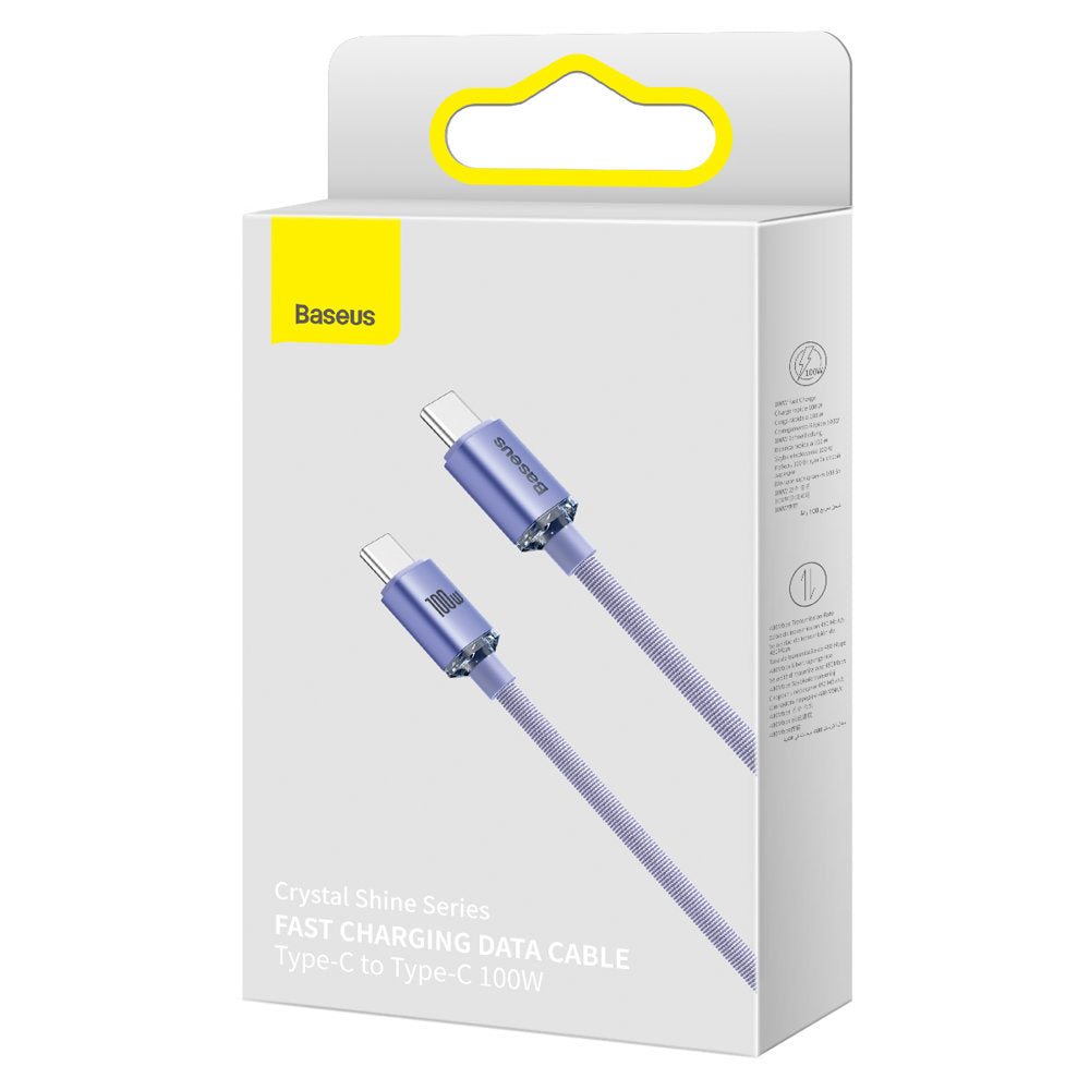 Kabl za Prenos Podataka i Punjenje USB-C - USB-C Baseus Crystal Shine Series, 100W, 2m, Ljubičasti CAJY000705