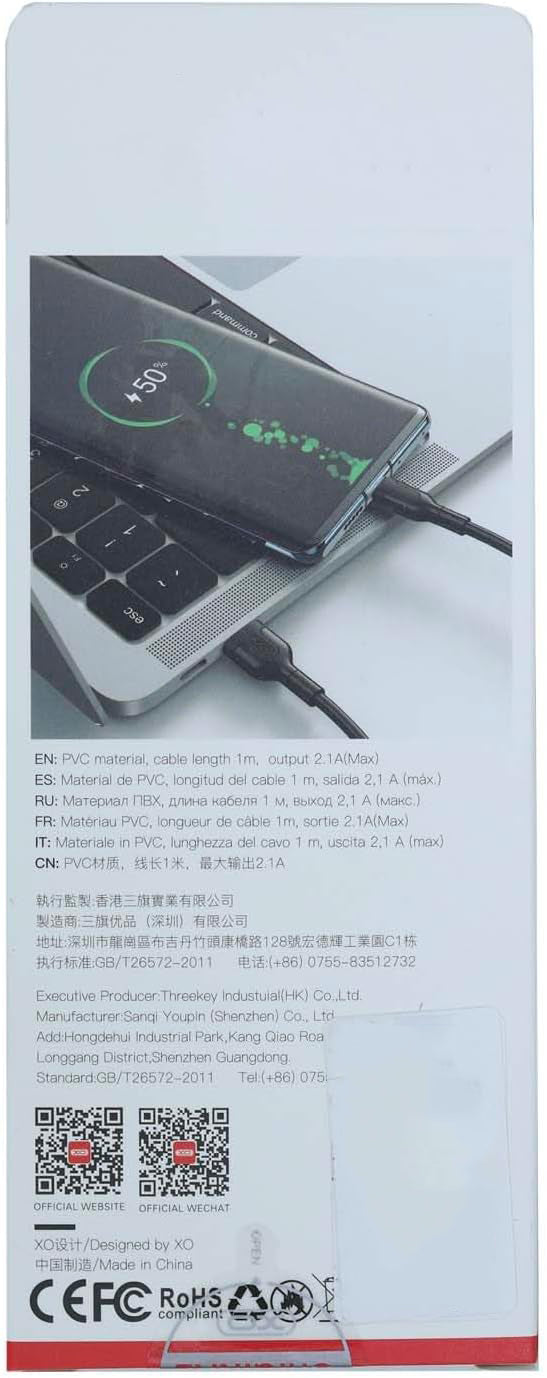 Kabl za Prenos Podataka i Punjenje USB-A - microUSB XO Design NB212, 18W, 1m, Crni