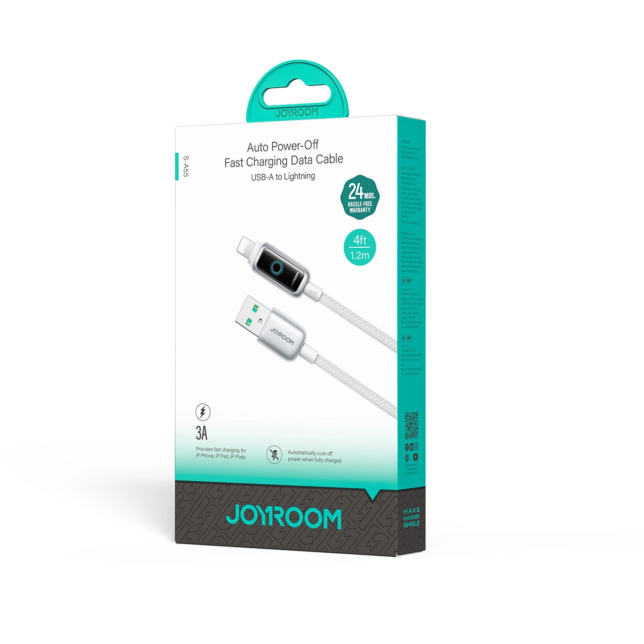 Kabl za prenos podataka i punjenje USB-A - Lightning Joyroom S-A55 StarFlight Display, 18W, 1.2m, Bela