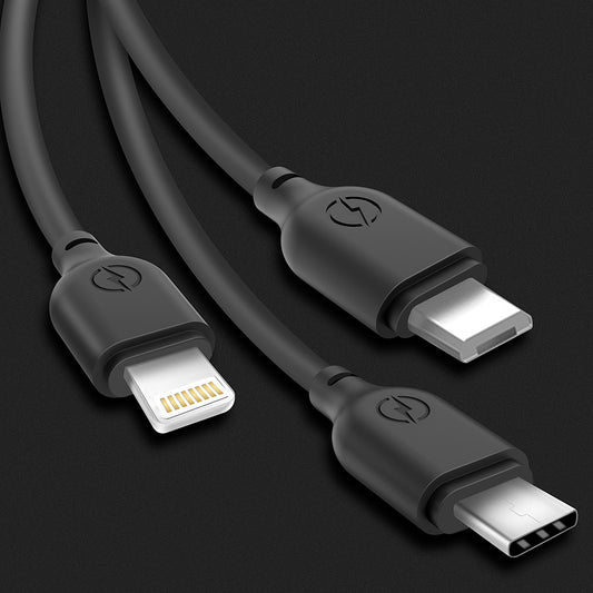Kabl za punjenje USB-A - Lightning / microUSB / USB-C XO Design NB103 3u1, 10W, 1m, Crni