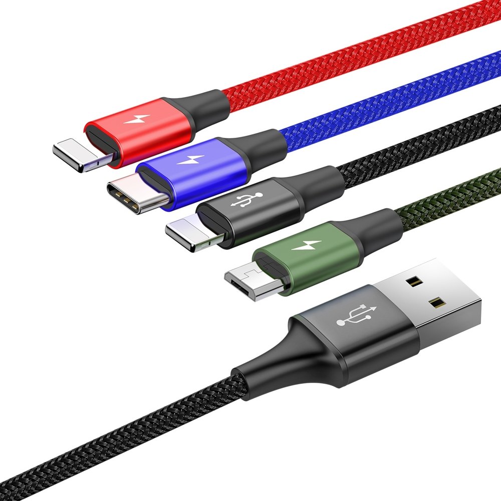 Kabl za punjenje USB-A - 2 x Lightning / microUSB / USB-C Baseus Rapid 4in1, 20W, 1.2m, Crni CA1T4-A01
