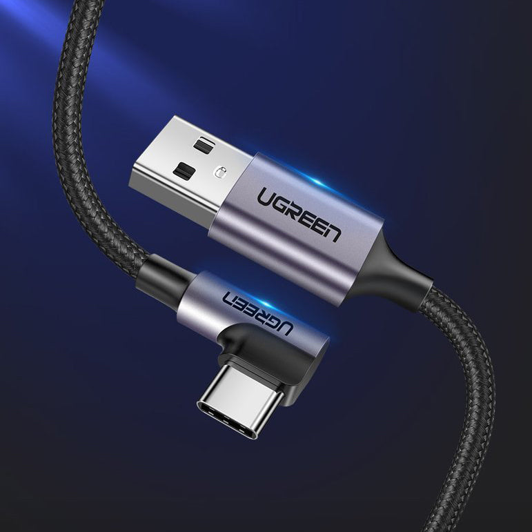 Kabl za Prenos Podataka i Punjenje USB-A - USB-C UGREEN US284 Angled, 18W, 3m, Sivi