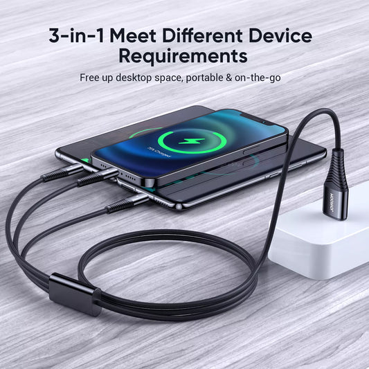 Kabl za punjenje USB-A - Lightning / microUSB / USB-C Joyroom S-1230G4 3u1, 20W, 1.2m, Crni