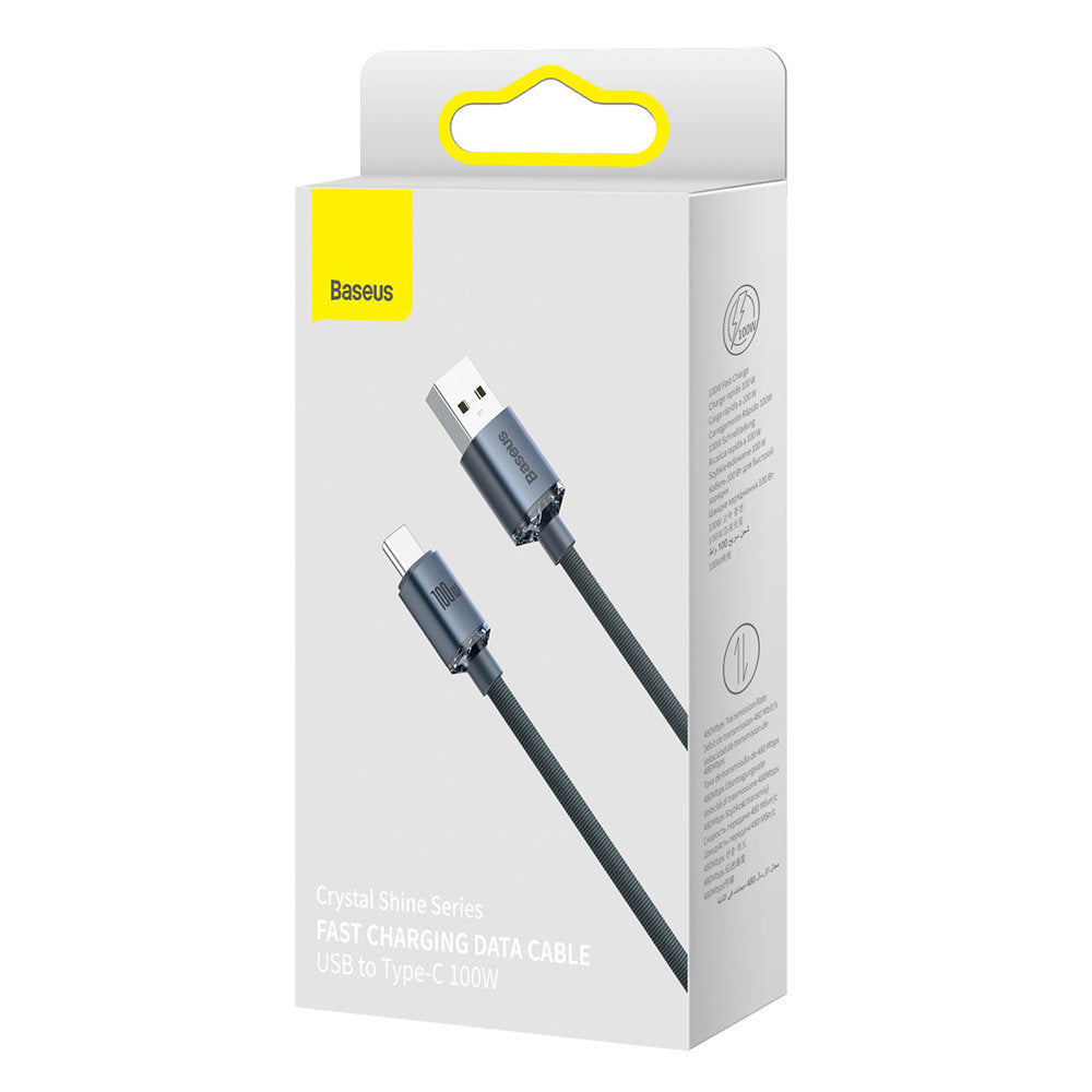 Kabl za Prenos Podataka i Punjenje USB-A - USB-C Baseus Crystal Shine Series, 100W, 2m, Crni CAJY000501