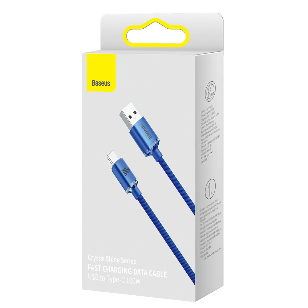 Kabl za Prenos Podataka i Punjenje USB-A - USB-C Baseus Crystal Shine Series, 100W, 2m, Plavi CAJY000503