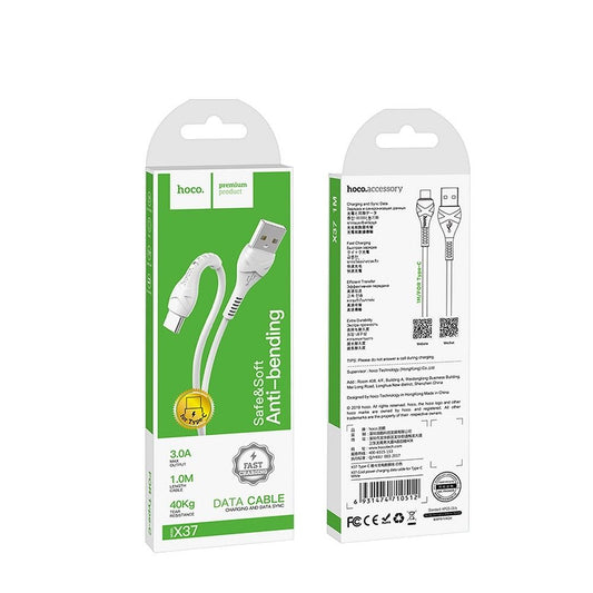 Kabl za Prenos Podataka i Punjenje USB-A - USB-C HOCO X37, 18W, 1m, Bel