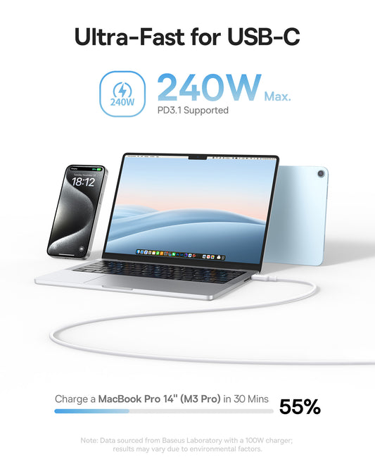 Kabl za podatke i punjenje USB-C - USB-C Baseus PicoGo, 240W, 1m, Beli P10376800211-00