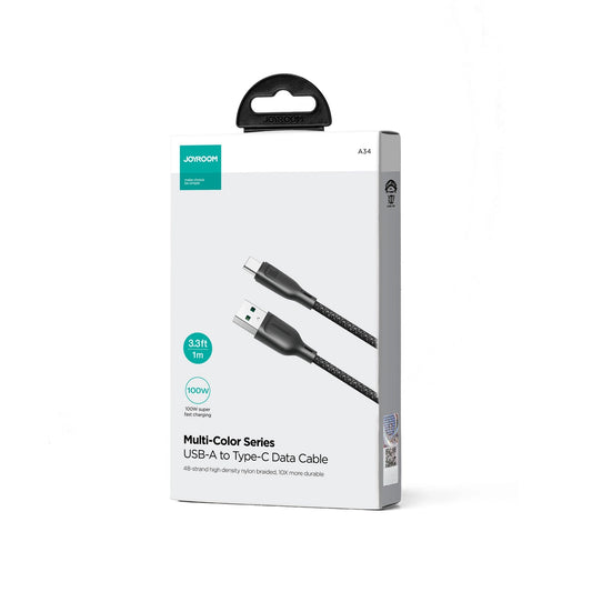 Kabl za podatke i punjenje USB-A - USB-C Joyroom Multi-Color S-A34, 100W, 1m, Crni