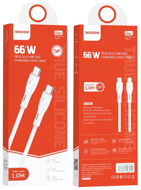 USB-C - USB-C Sendem M36C kabl za prenos podataka i punjenje, 66W, 1m, bela