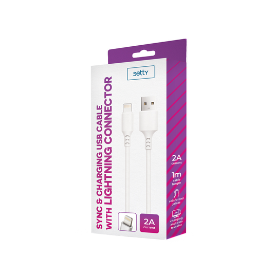 Kabl za podatke i punjenje USB-A - Lightning Setty, 18W, 1m, Bela