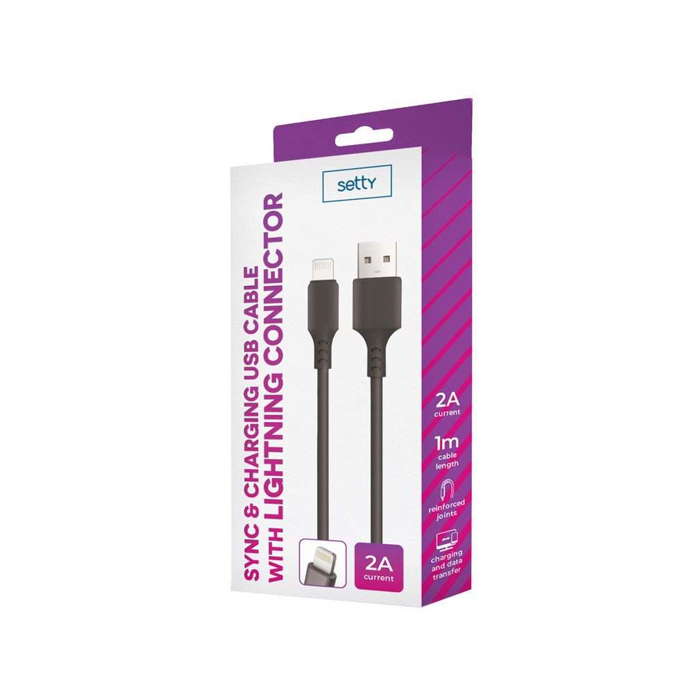 Kabl za podatke i punjenje USB-A - Lightning Setty, 18W, 1m, Crni