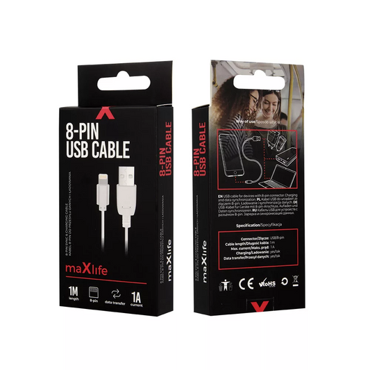 Kabl za podatke i punjenje USB-A - Lightning MaXlife, 5W, 1m, Bel