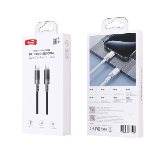 Kabl za prenos podataka i punjenje USB-C - USB-C XO Design NB-Q282B, 60W, 1m, Crni