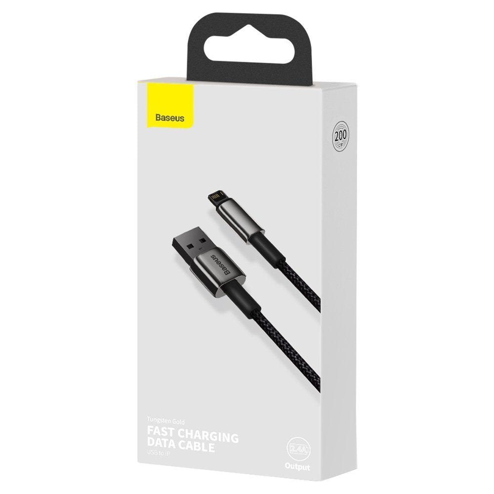 Kabl za podatke i punjenje USB na Lightning Baseus Tungsten Gold, 2m, 2.4A, Crni CALWJ-A01