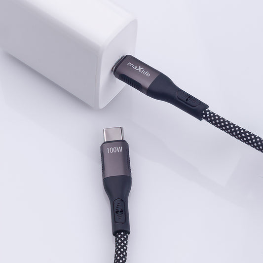 Kabl za Prenos Podataka i Punjenje USB-C - USB-C MaXlife MXUC-11 Magnetni, 100W, 1m, Crni