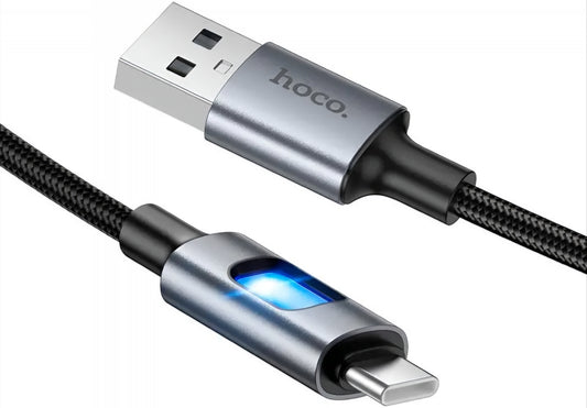 Kabl za prenos podataka i punjenje USB-A - USB-C HOCO U144 Led, 18W, 1.2m, Crni