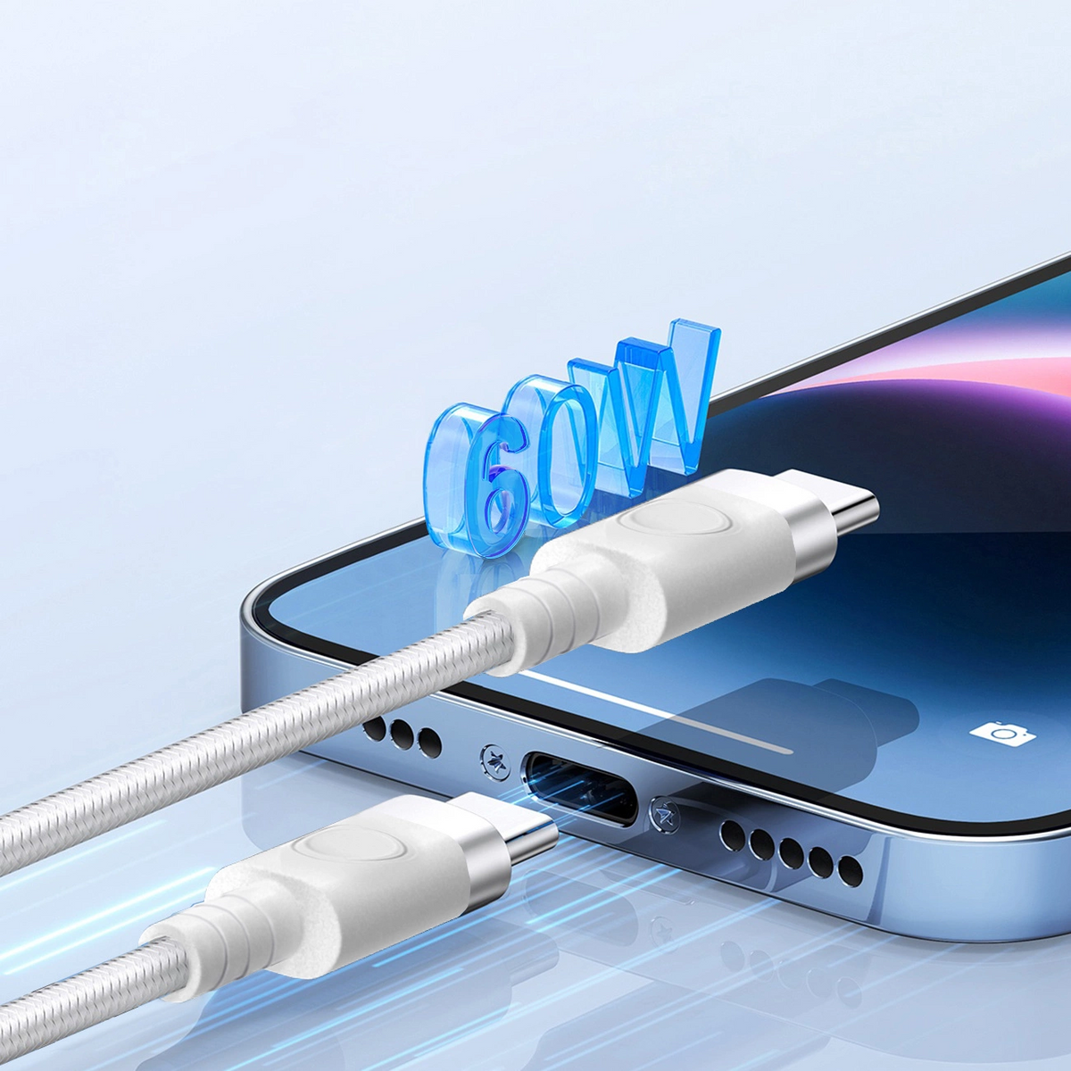 Kabl za prenos podataka i punjenje USB-C - USB-C Orico CDX, 60W, 1m, Bela