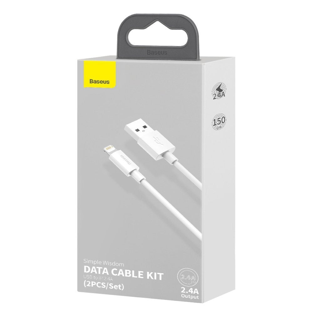 Kabl za podatke i punjenje USB-A - Lightning Baseus Simple Wisdom, 18W, 1.5m, Set 2 komada, Beli TZCALZJ-02