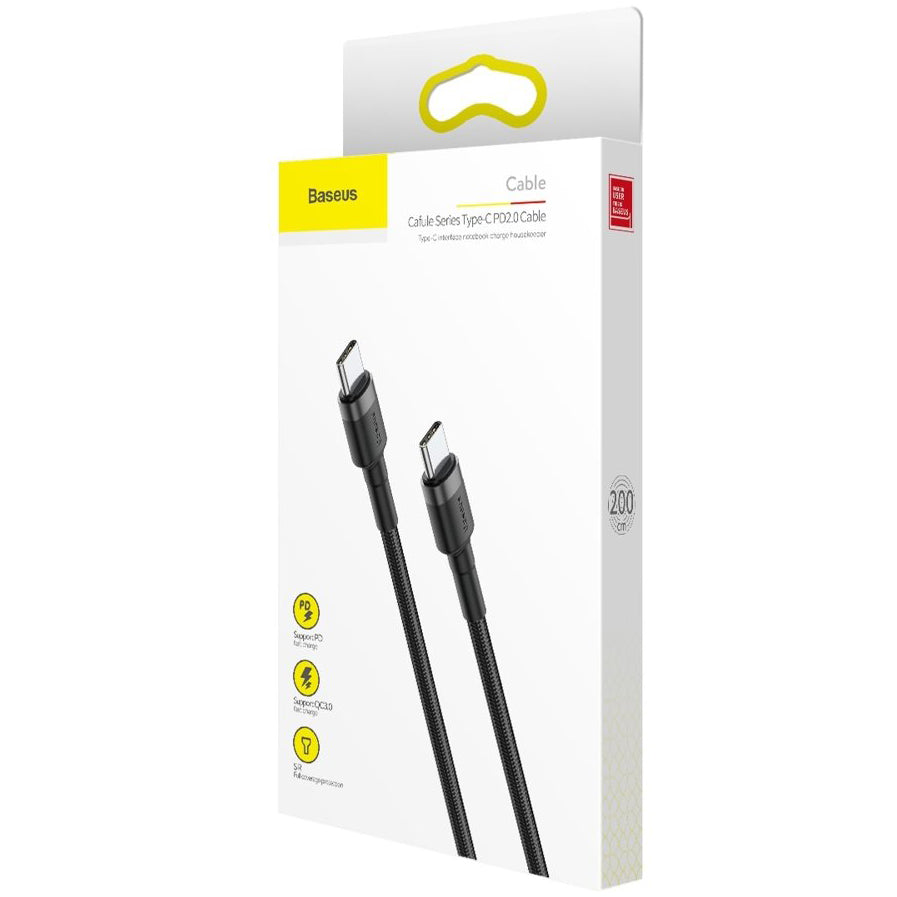 Kabl za Prenos Podataka i Punjenje USB-C - USB-C Baseus Cafule, 60W, 2m, Crni CATKLF-HG1