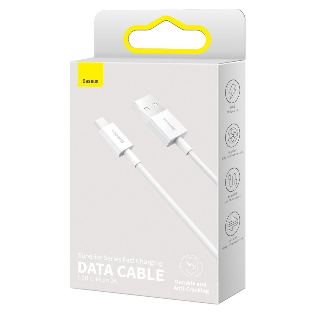 Kabl za prenos podataka i punjenje USB-A - microUSB Baseus Superior Series, 18W, 2m, Beli CAMYS-A02