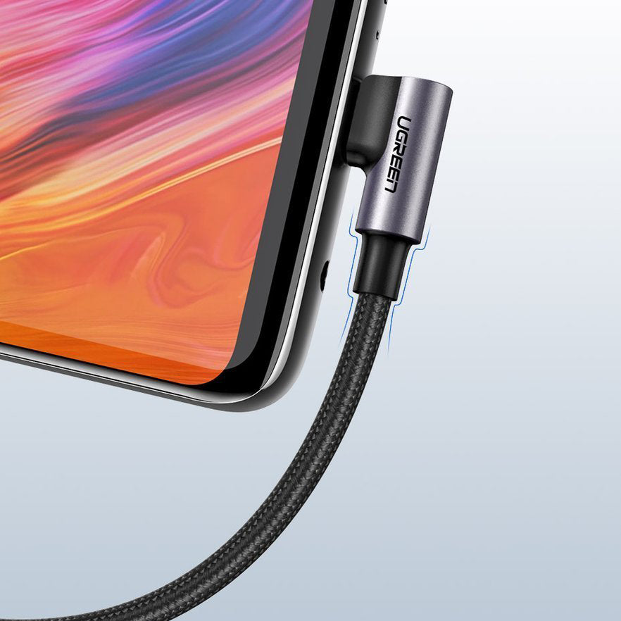 Kabl za Prenos Podataka i Punjenje USB-A - USB-C UGREEN US284 Angled, 18W, 3m, Sivi