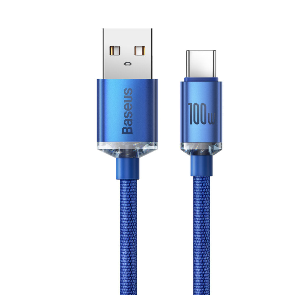 Kabl za Prenos Podataka i Punjenje USB-A - USB-C Baseus Crystal Shine Series, 100W, 2m, Plavi CAJY000503