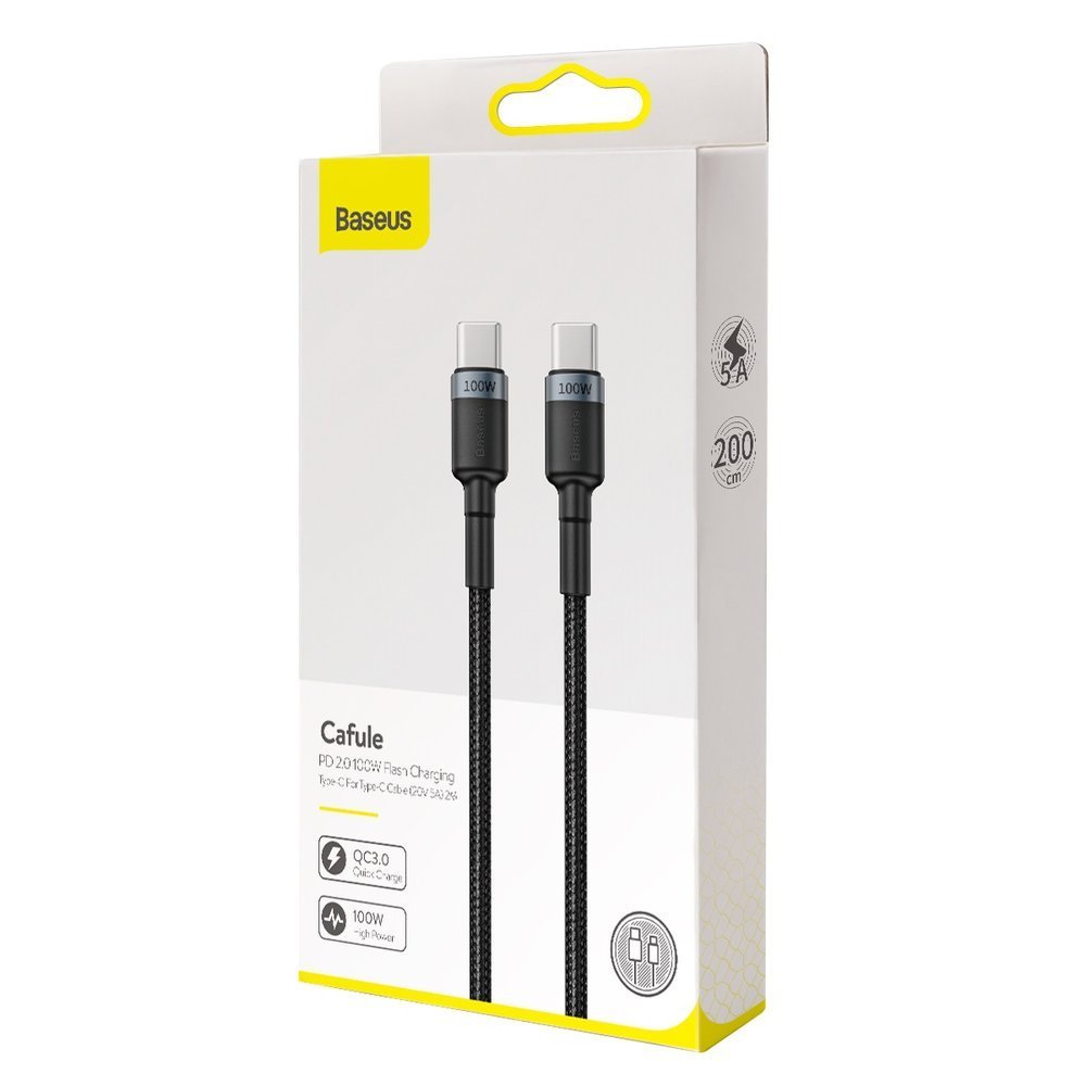 USB-C - USB-C kabl za prenos podataka i punjenje Baseus Cafule, 100W, 2m, Siva CATKLF-ALG1